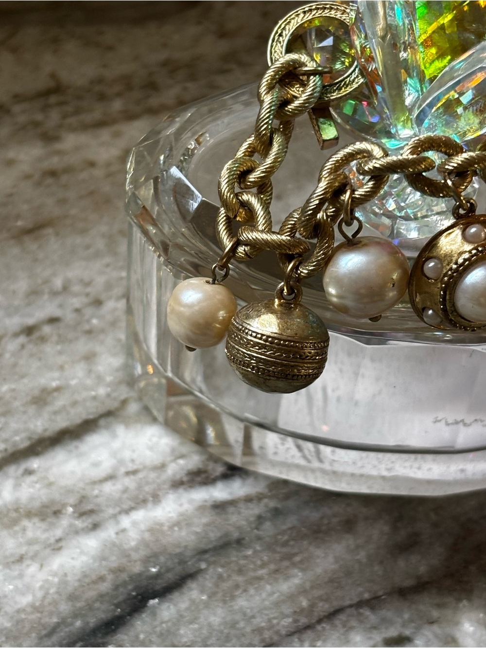 Carolee Gold-Tone Pearl Charm Bracelet with Crystal Accents - Picture 3 of 8